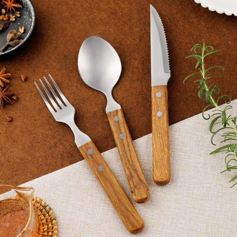 Besteckset 12-teilig, Edelstahl mit Holzgriff