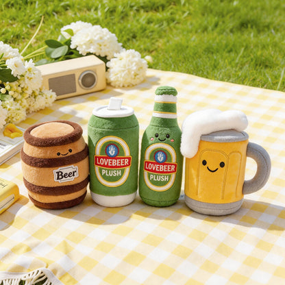 Plüsch-Figuren Bierserie – Becher, Fass, Dose, Flasche