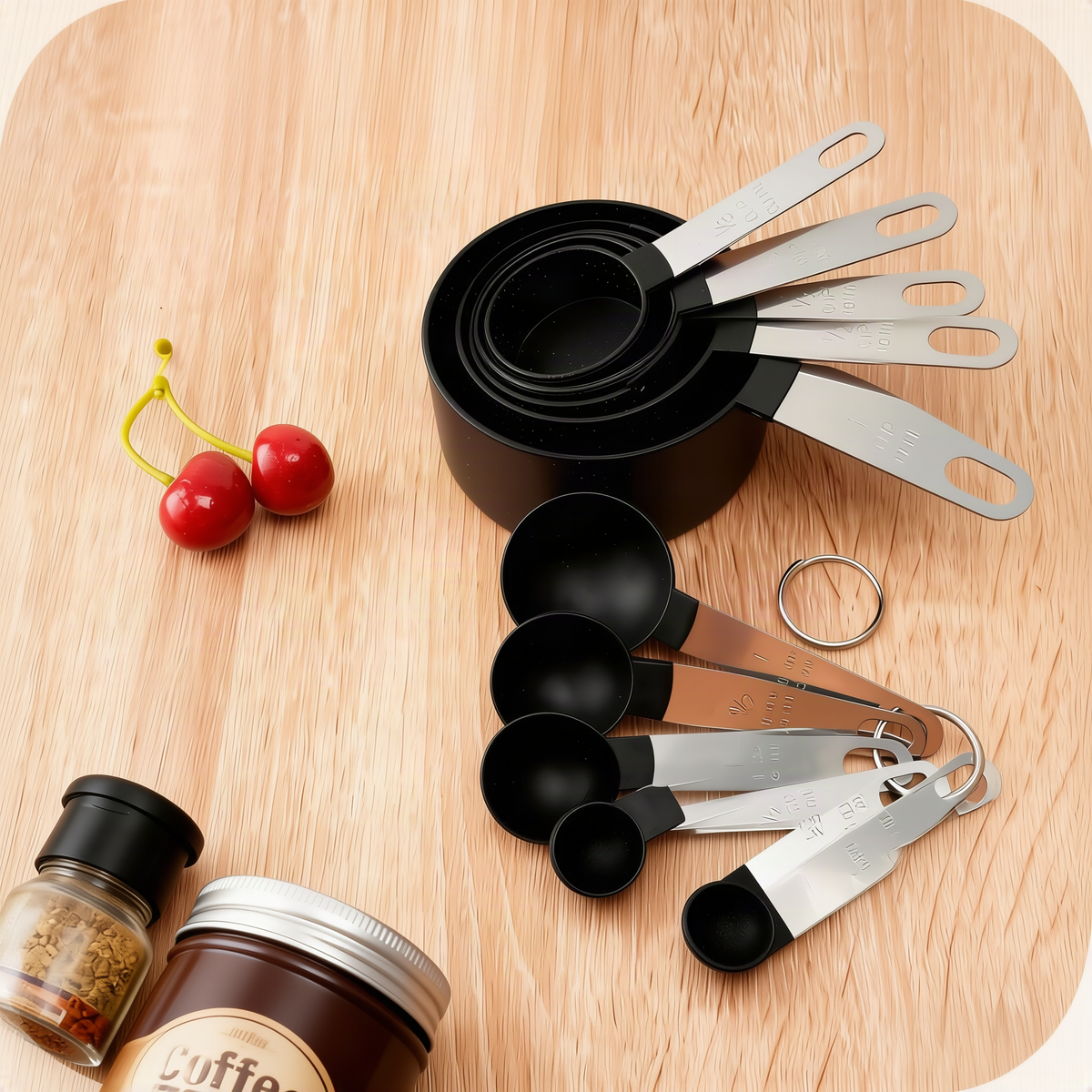 Edelstahl-Messlöffel und Messbecher-Set, 6-teilig