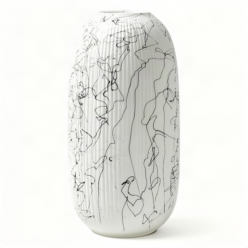 Keramikblumenvase mit Rillen, modern, Weiß