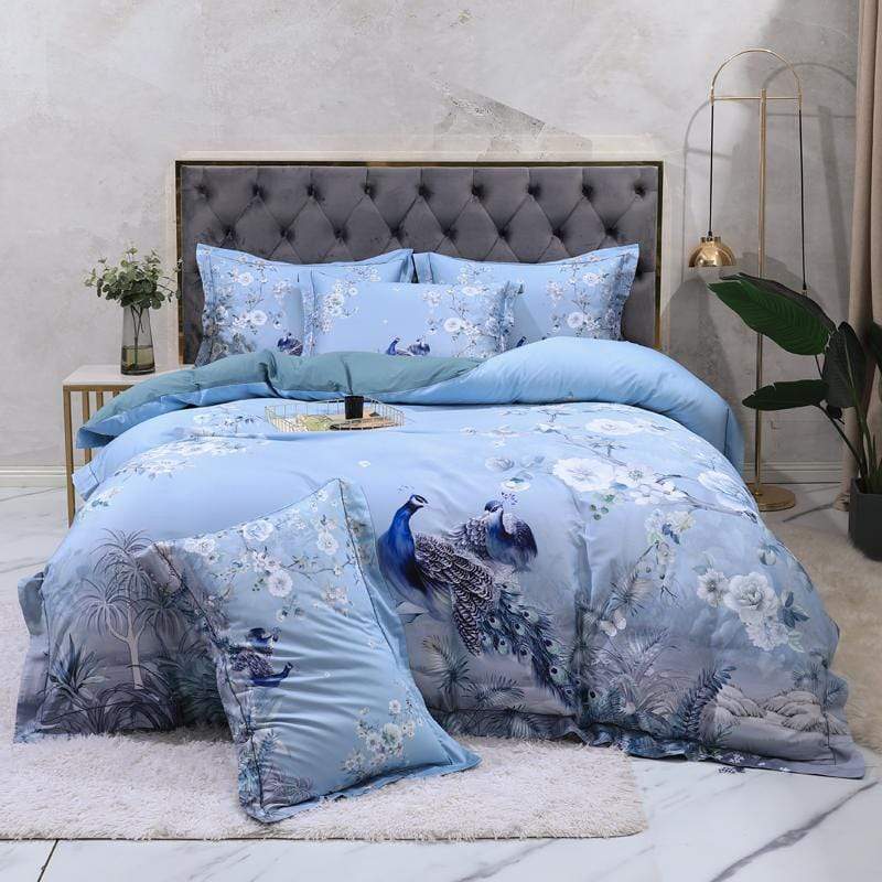 Dreamland Bettbezug Set – 500 TC ägyptische Baumwolle mit floralem Vogel Design | Brehn