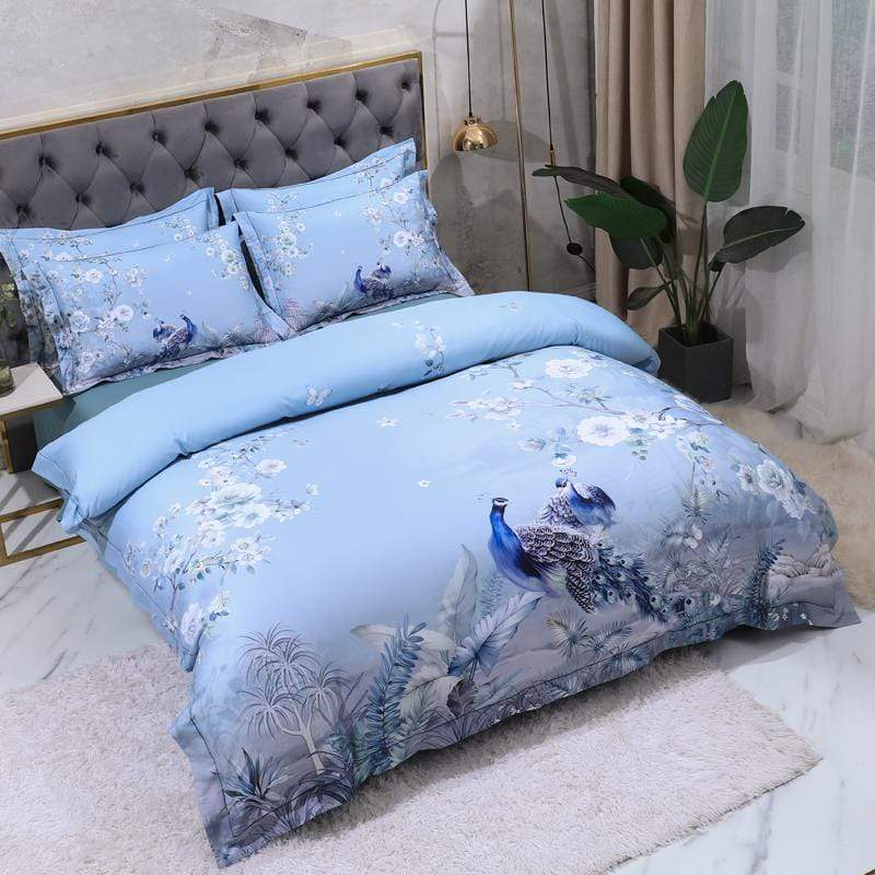 Dreamland Bettbezug Set – 500 TC ägyptische Baumwolle mit floralem Vogel Design | Brehn