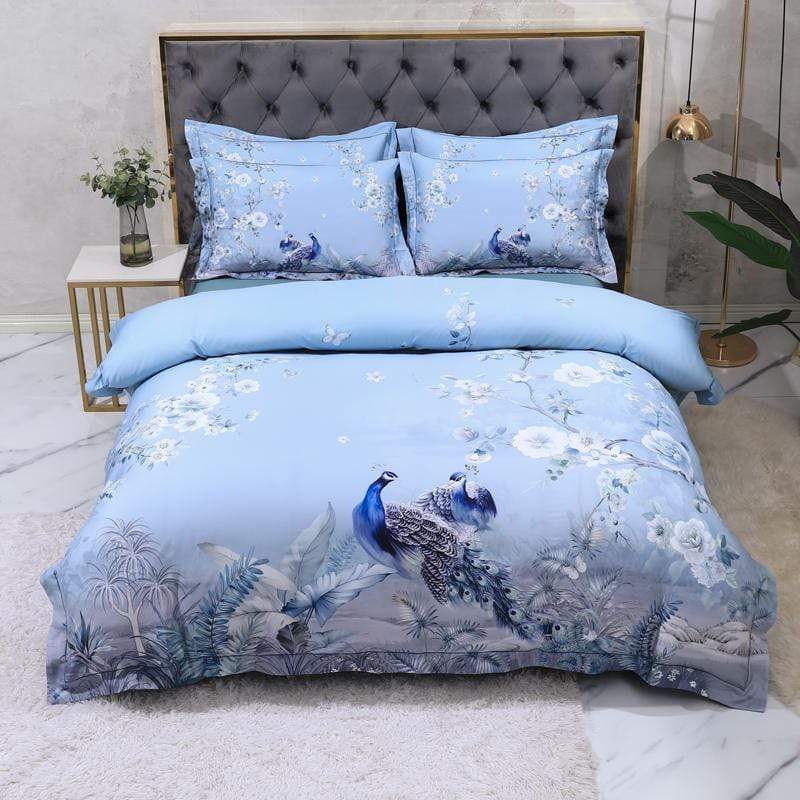 Dreamland Bettbezug Set – 500 TC ägyptische Baumwolle mit floralem Vogel Design | Brehn