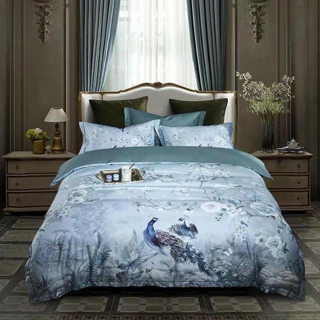Dreamland Bettbezug Set – 500 TC ägyptische Baumwolle mit floralem Vogel Design | Brehn
