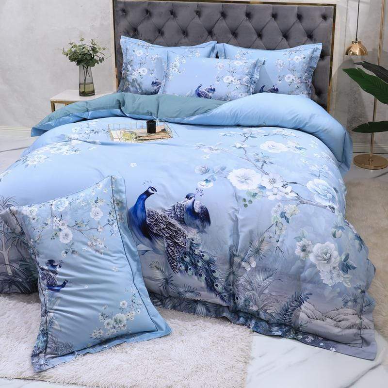 Dreamland Bettbezug Set – 500 TC ägyptische Baumwolle mit floralem Vogel Design | Brehn