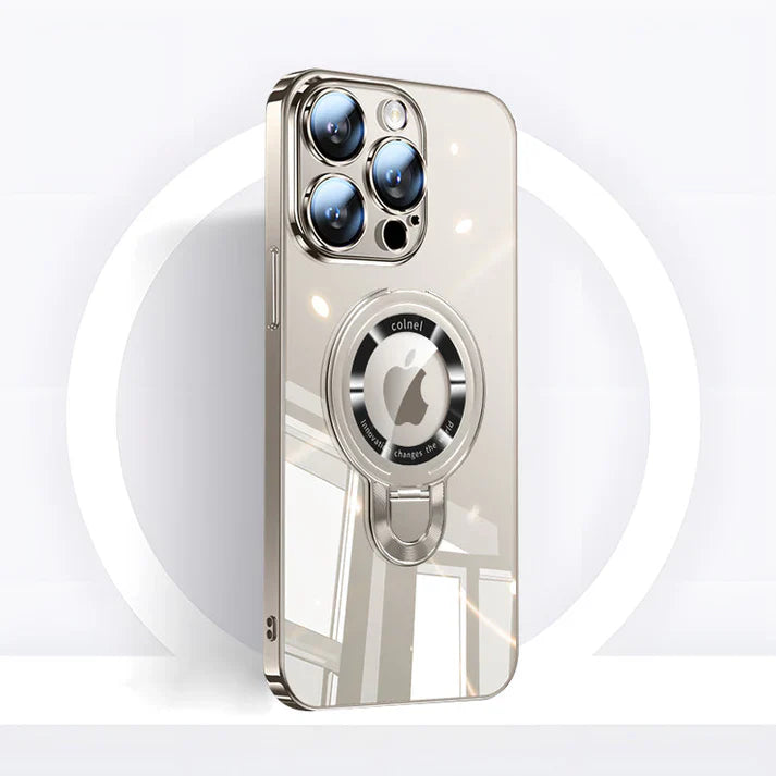Brehn | iPhone MagSafe Serie | Transparente elektroplattierte rotierende Ständer-Handyhülle