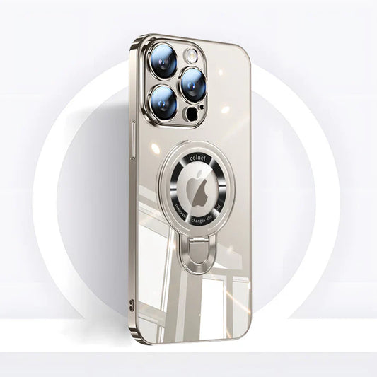 Brehn | iPhone MagSafe Serie | Transparente elektroplattierte rotierende Ständer-Handyhülle