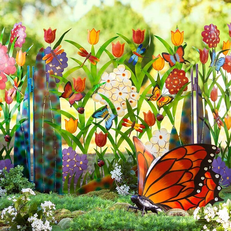 Bunte Metall-Schmetterling und Blumen Garten Sichtschutz | Brehn