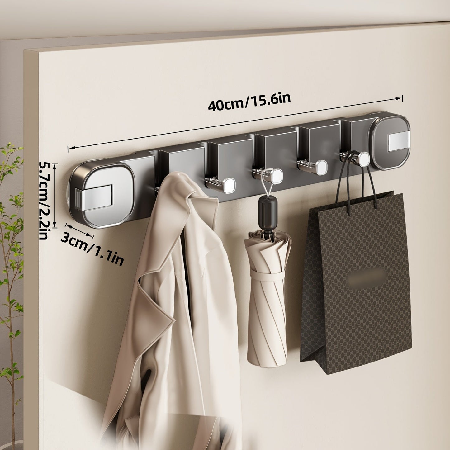 Wandhakenpanel ohne Bohren – OrganizePlus versteckter 5-Haken-Regal | Brehn
