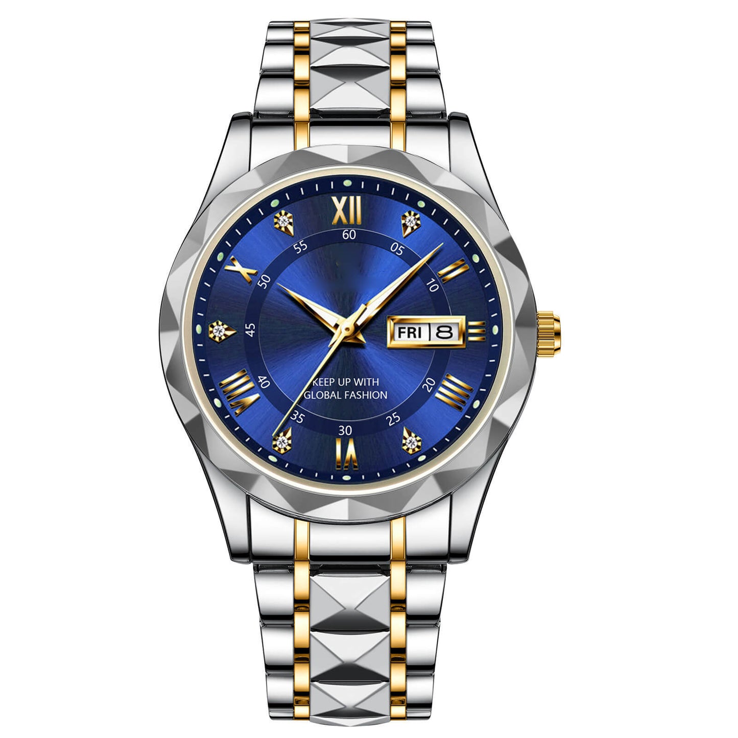 Wasserdichte, leuchtende Herrenuhr aus zweifarbigem Edelstahl mit Quarzwerk