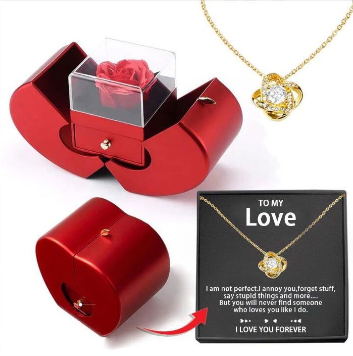 Rote Apfel Schmuckbox mit ewiger Rose und Halskette | Brehn