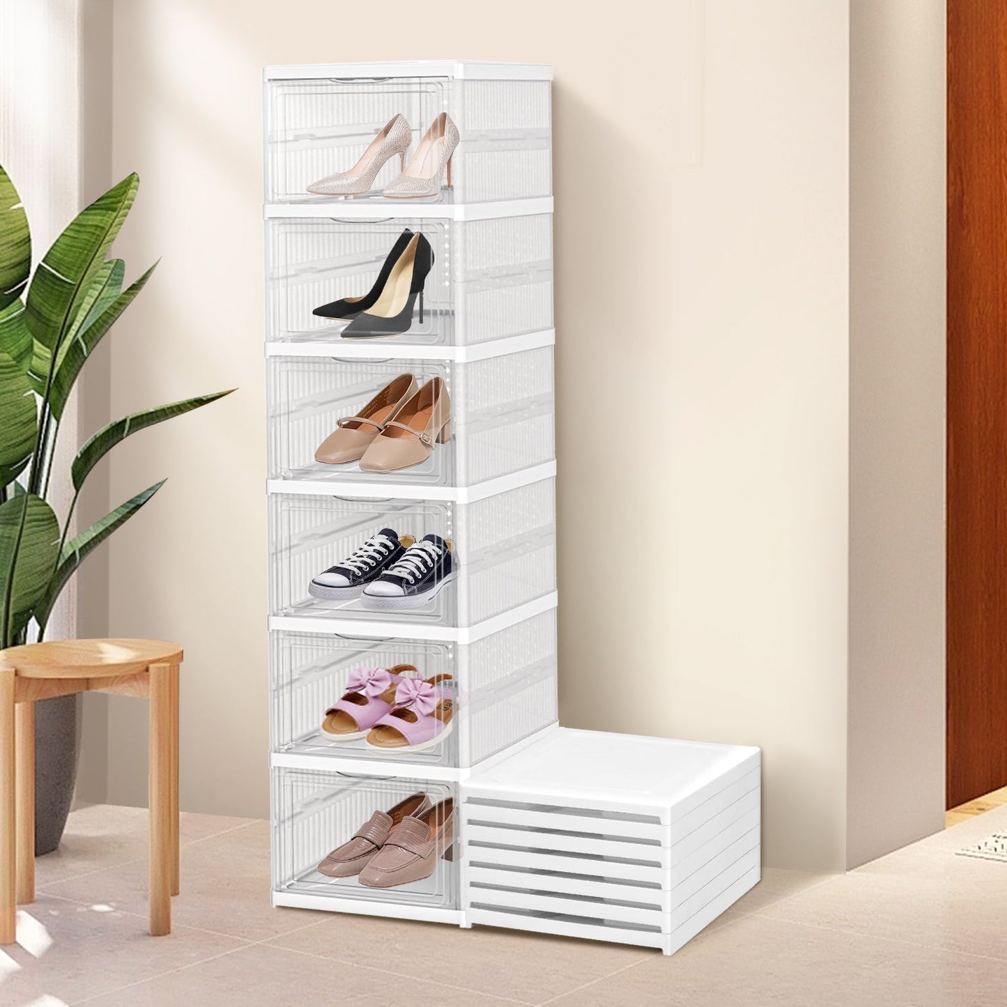 6 Ebenen Schuhboxen Aufbewahrungsbox Stapelbar | Brehn