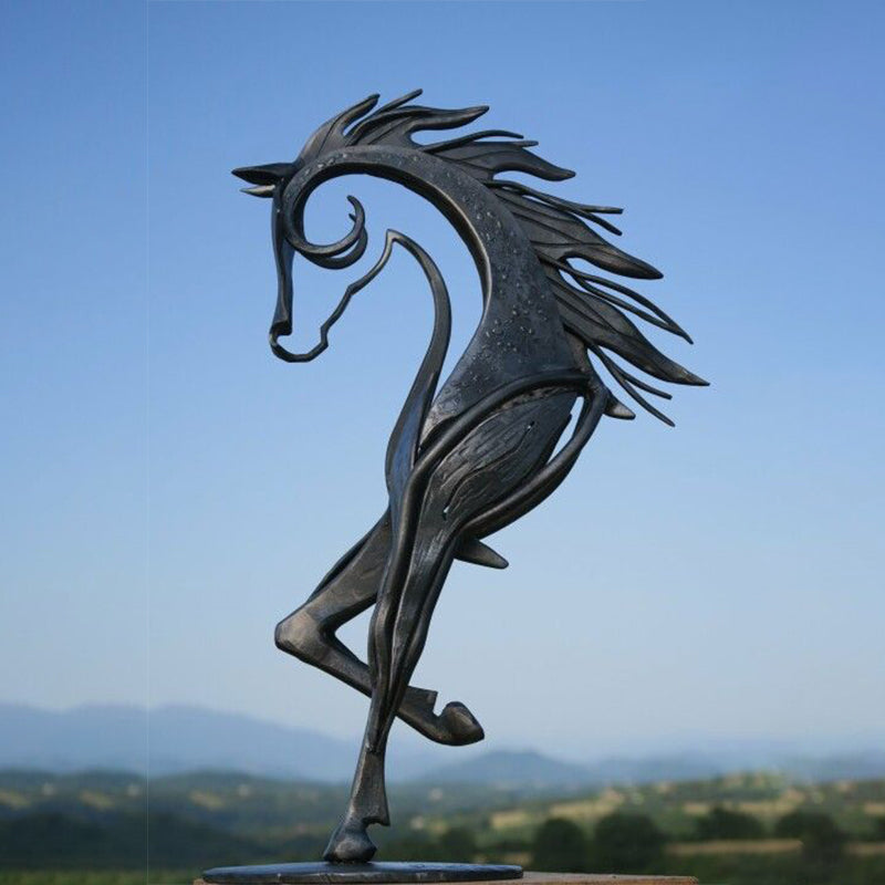 Pferdeskulptur aus Metall | Handgefertigte Gartenfigur | Wetterfeste Gartendekoration | 20 × 20 cm