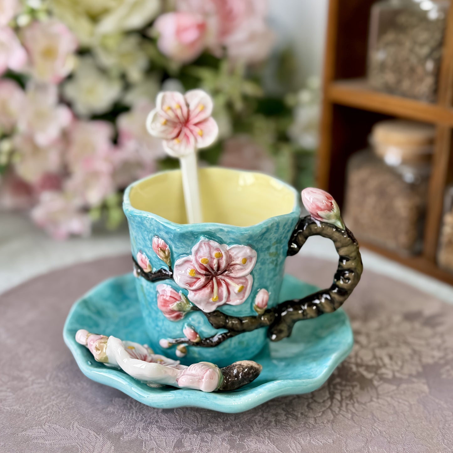 ArtSip Keramiktasse & Untertasse Set – Handgemalte 3D-Design inspiriert von Van Gogh | Brehn