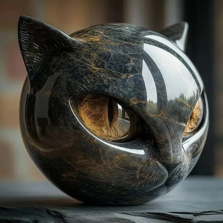 BowLift | NoirCat Sculpture – Black Cat Head with Hypnotizing Eyes