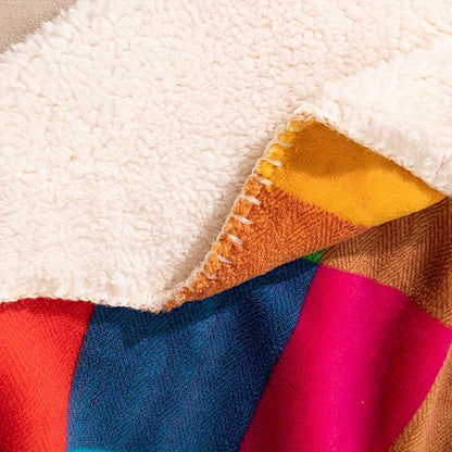 Korallenfleece-Decke – Wendbare, dicke Sherpa-Decke mit farbenfrohem Karomuster