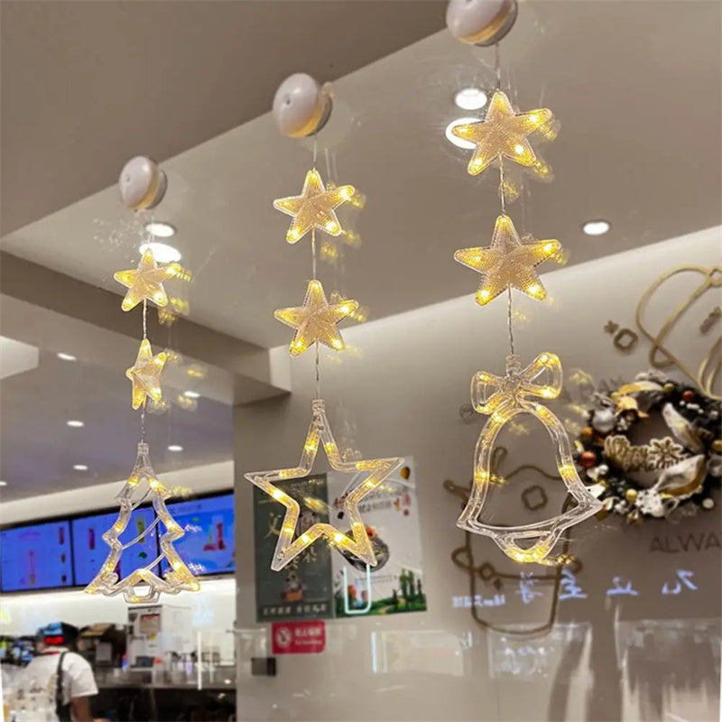 Brehn | Weihnachten 3teilig LED Lichtstern Hängend Baum Saugnapf Fenster Ornamente