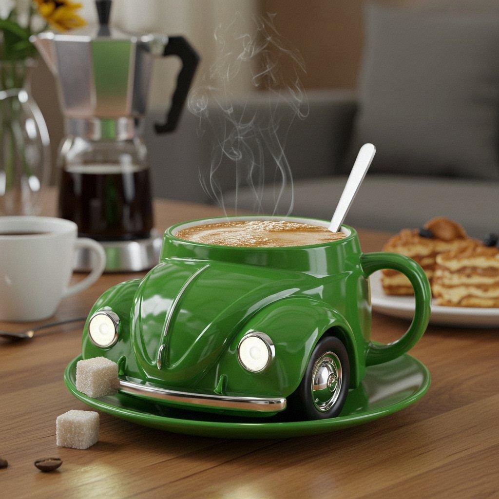 RetroCar Keramik-Kaffeebecher – Einzigartiges 3D-Design für Kaffee und Tee