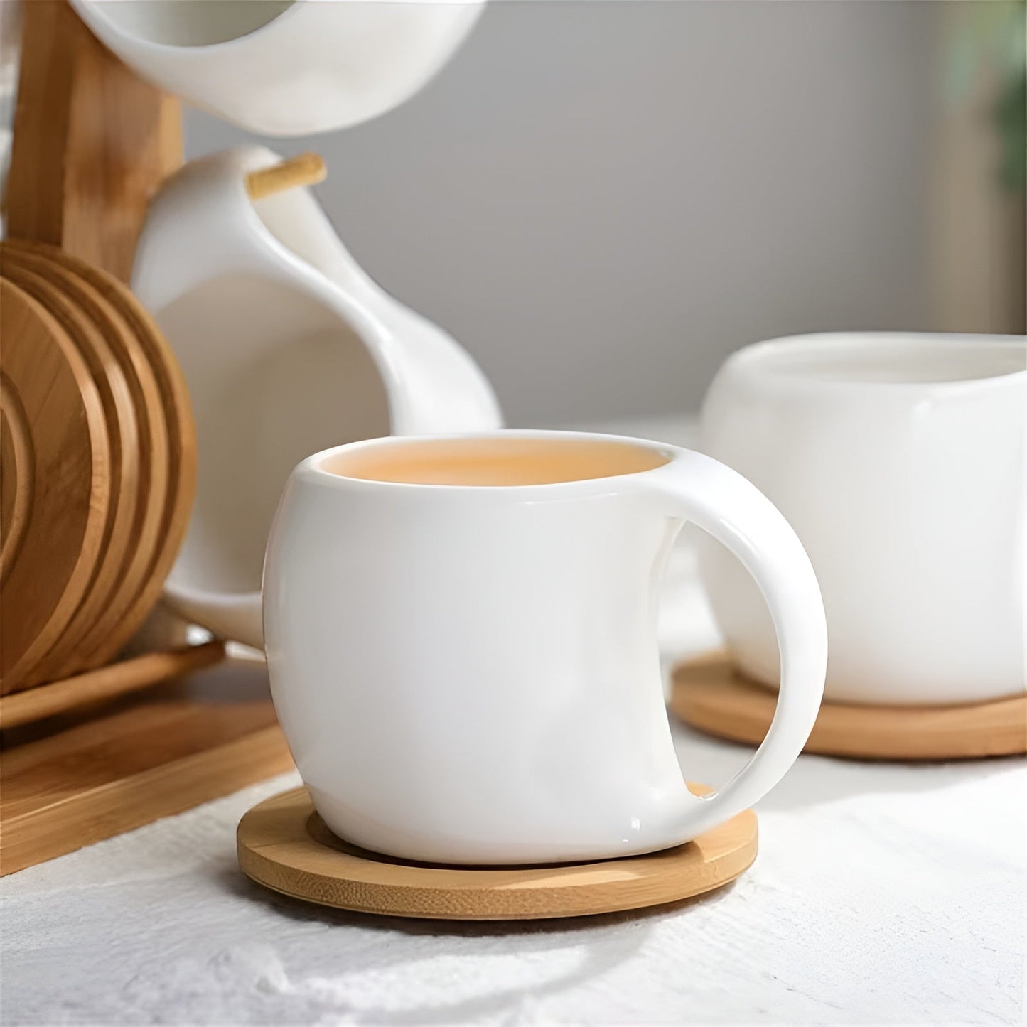 Keramik-Kaffeebecher-Set mit Untertasse und Ständer – Stilvoll und dekorativ | Perfekt für Café und Zuhause