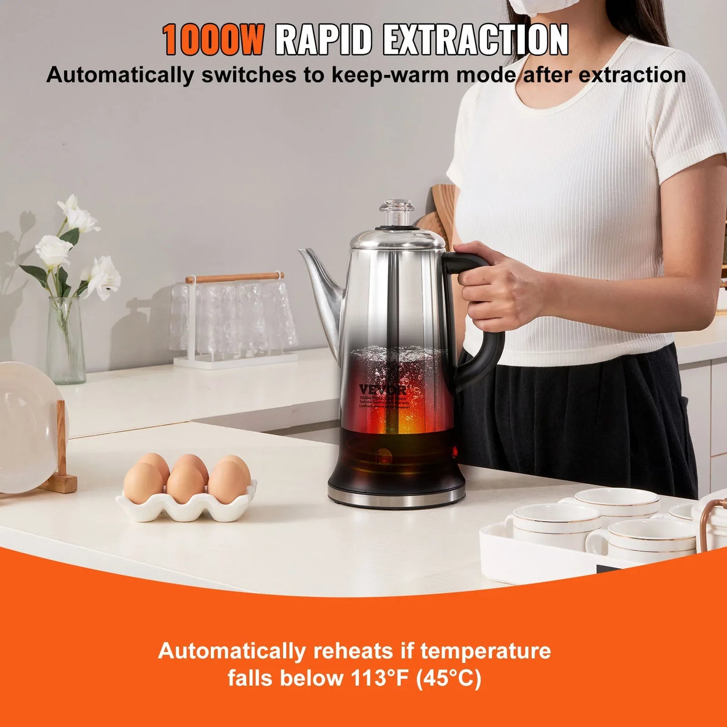Elektrische Kaffeekanne Edelstahl Kaffeekanne mit Warmhaltefunktion | Brehn