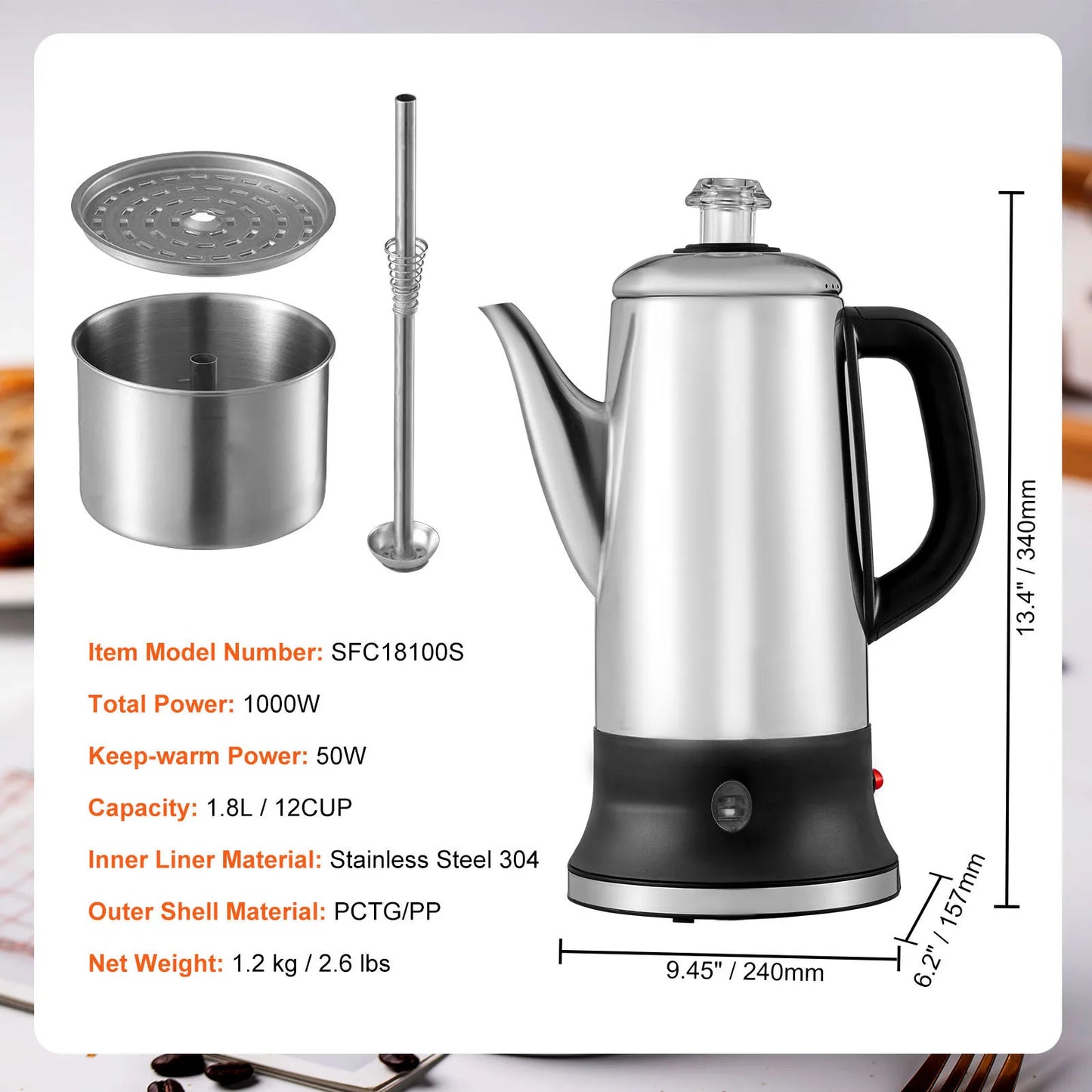Elektrische Kaffeekanne Edelstahl Kaffeekanne mit Warmhaltefunktion | Brehn