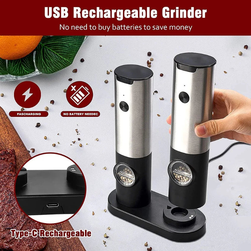 Elektrisches Salz-Pfeffer-Mühle Set USB Aufladbar Automatische Gewürzmaschine | Brehn