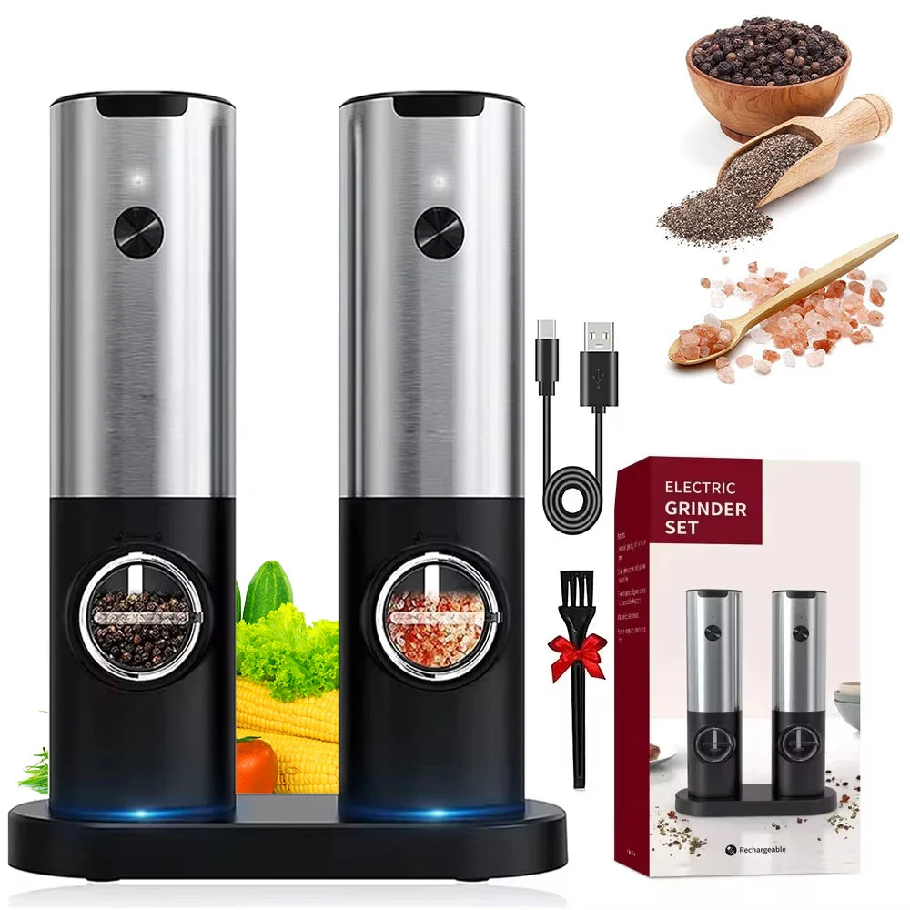 Elektrisches Salz-Pfeffer-Mühle Set USB Aufladbar Automatische Gewürzmaschine | Brehn
