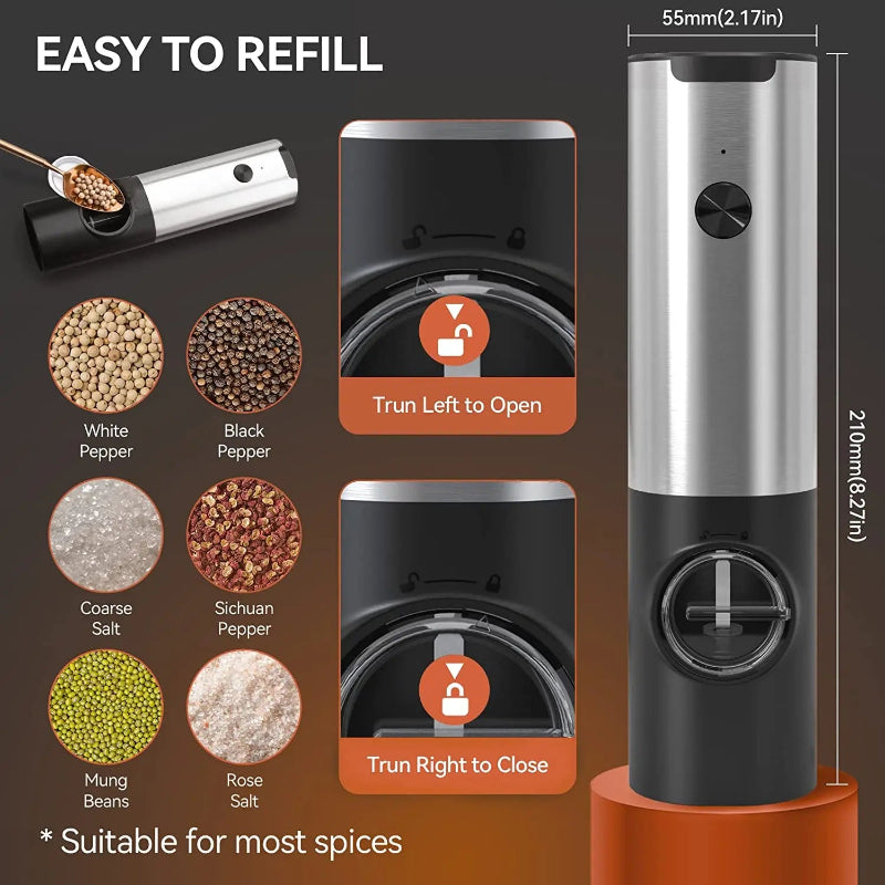 Elektrisches Salz-Pfeffer-Mühle Set USB Aufladbar Automatische Gewürzmaschine | Brehn