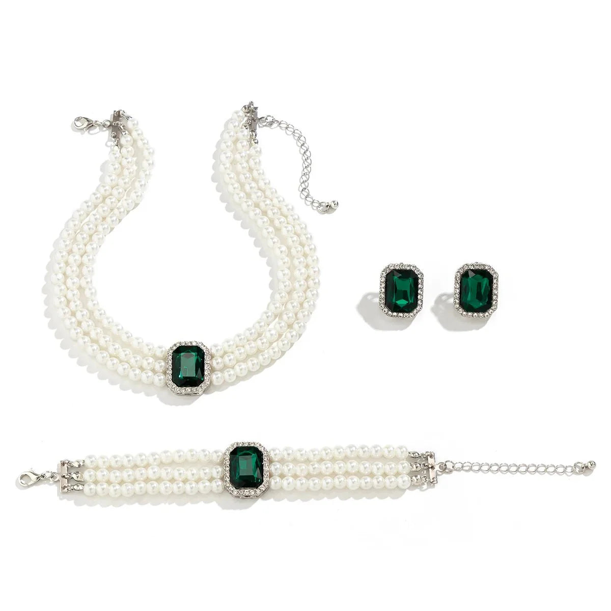 Brehn | Elegantes Perlen-Diamant-Halskette, Armband und Ohrringe Set