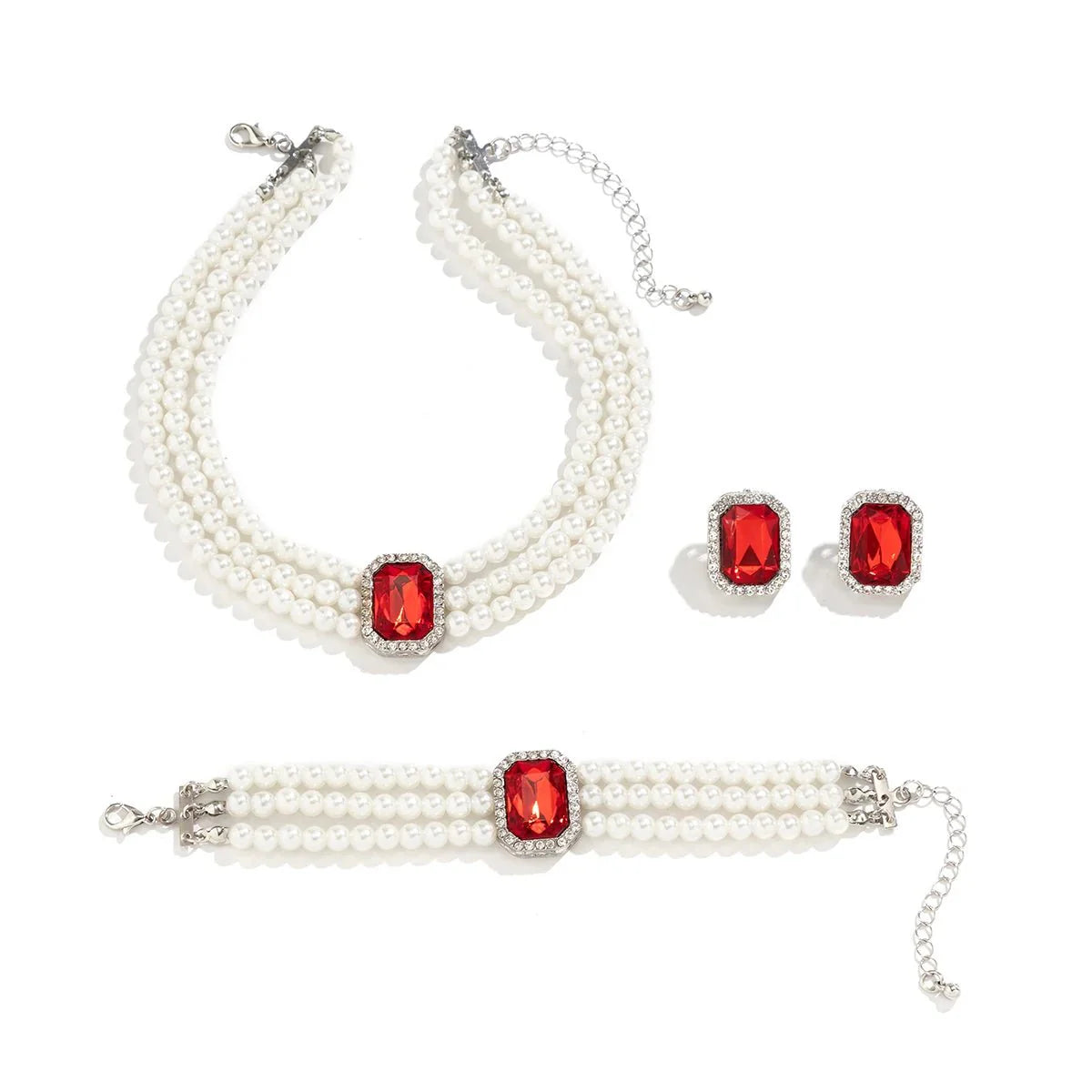 Brehn | Elegantes Perlen-Diamant-Halskette, Armband und Ohrringe Set