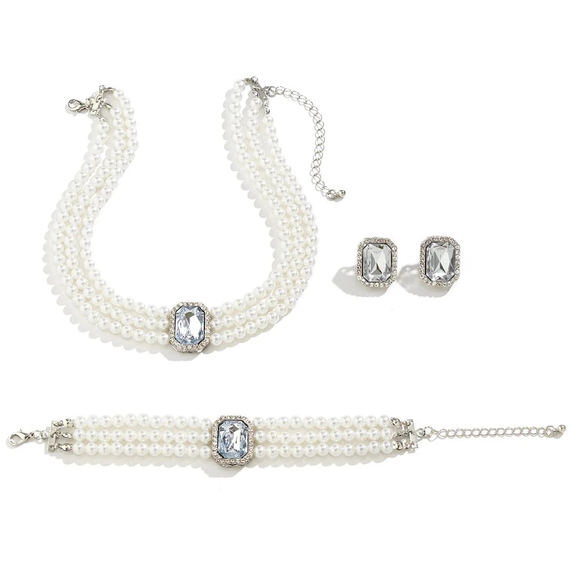 Brehn | Elegantes Perlen-Diamant-Halskette, Armband und Ohrringe Set
