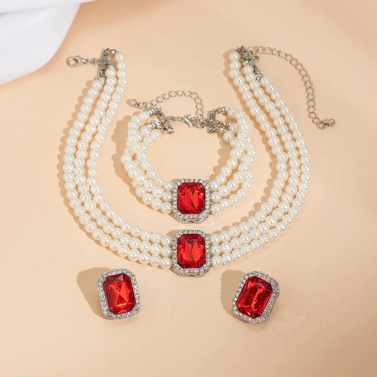 Brehn | Elegantes Perlen-Diamant-Halskette, Armband und Ohrringe Set
