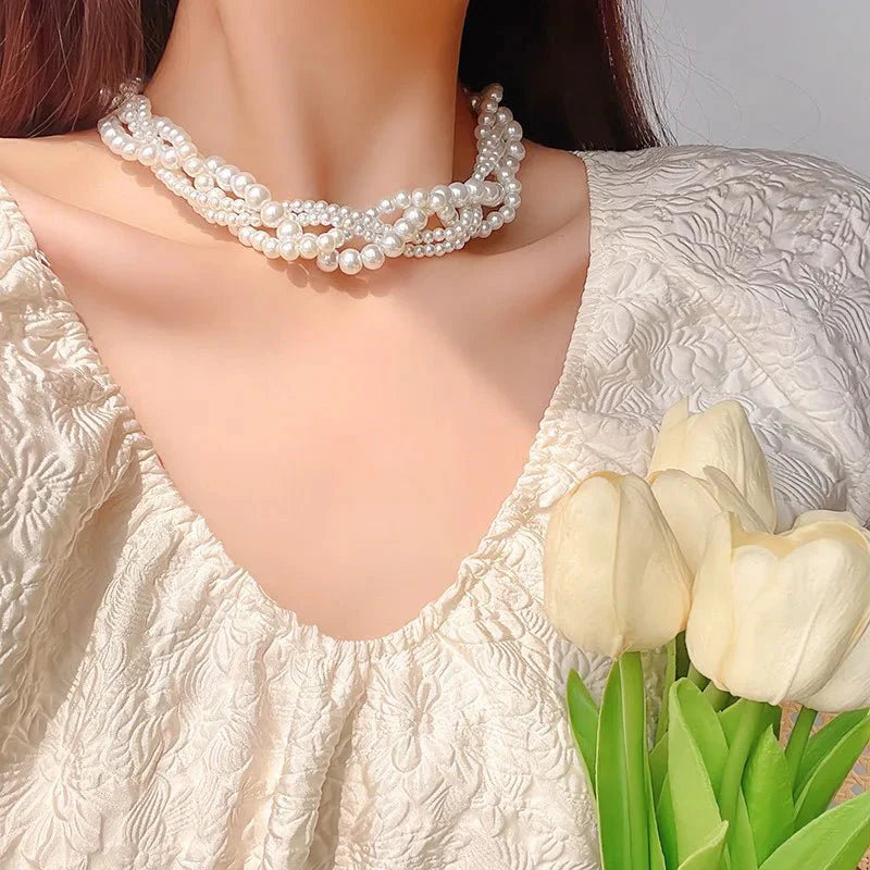 Brehn | Elegante Perle Umarmung Geschichtete Choker Halskette