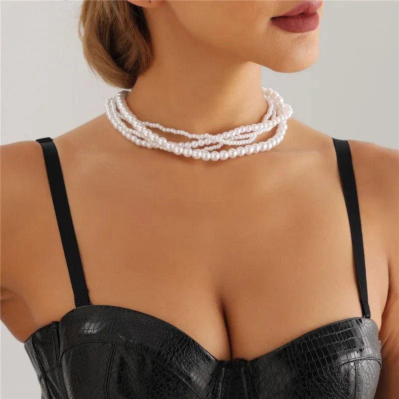Brehn | Elegante Perle Umarmung Geschichtete Choker Halskette