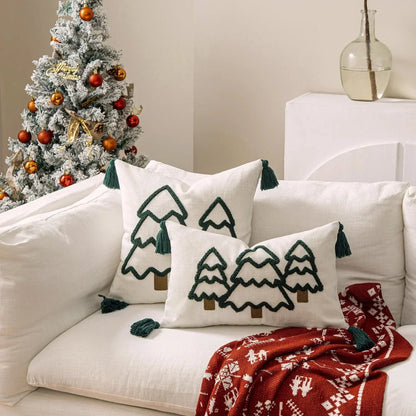 Gestickter Weihnachtsbaum-Kissenbezug aus Baumwoll-Canvas | Brehn