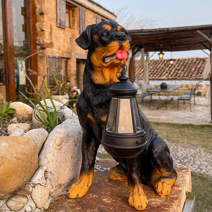 Solarbetriebene Garten-Hundestatue mit Beleuchtung