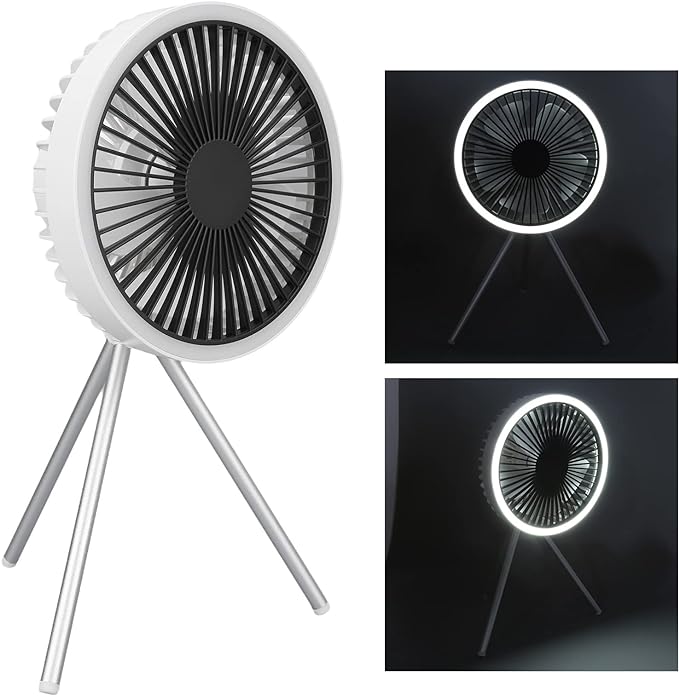 Wiederaufladbarer 10.000mAh Camping Ventilator mit LED-Beleuchtung und Powerbank | Brehn