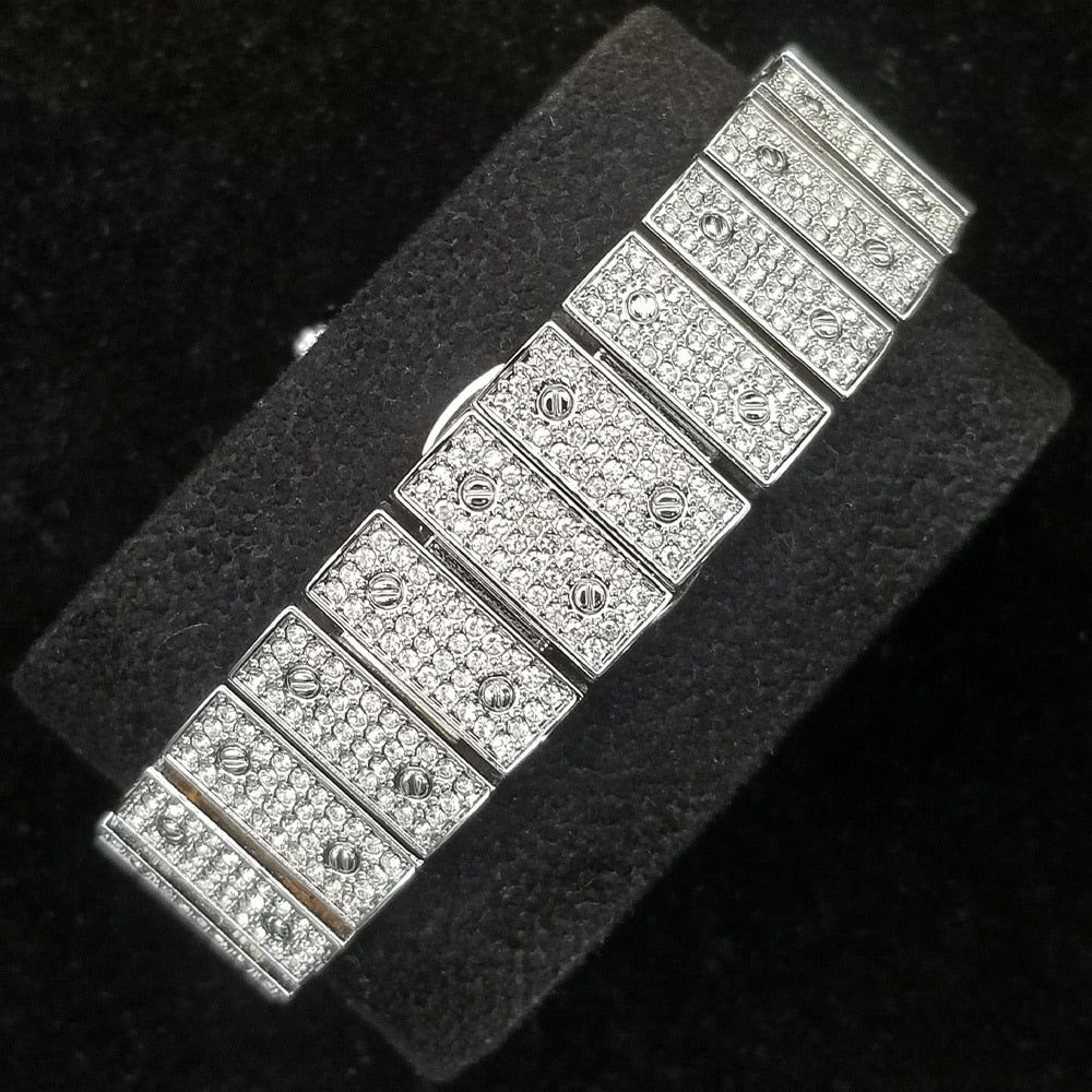 Brehn | MISSFOX Ice Out Square Herrenuhr | 18K Gold Nano-Vakuum-Beschichtung | Schweizer Quarz-Uhrwerk | Vollbesetzt mit Lab-Diamanten | Edelstahl-Gehäuse | Wasserdicht 3 ATM