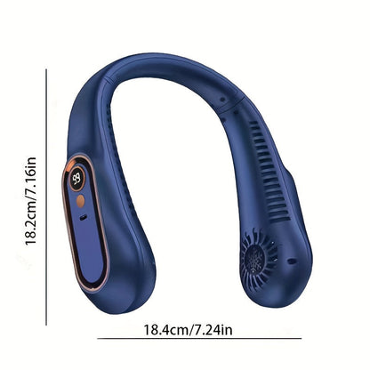 Bleib cool und bequem mit diesem USB-wiederaufladbaren Nackenventilator mit 5 Geschwindigkeitsstufen - Digitalanzeige und bladeloos! | Brehn