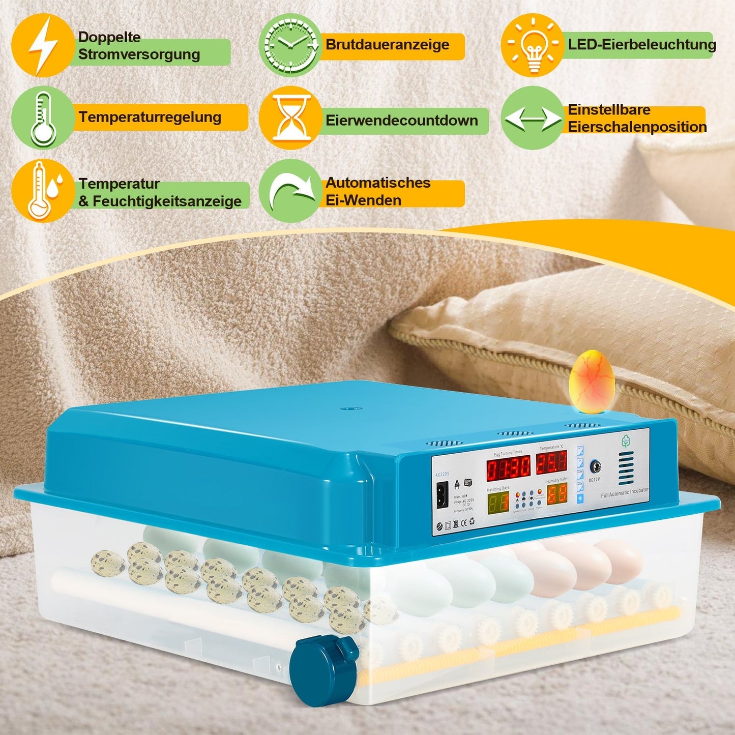 Brutautomat Vollautomatisch Inkubator für Hühner 64 Eier | Brehn
