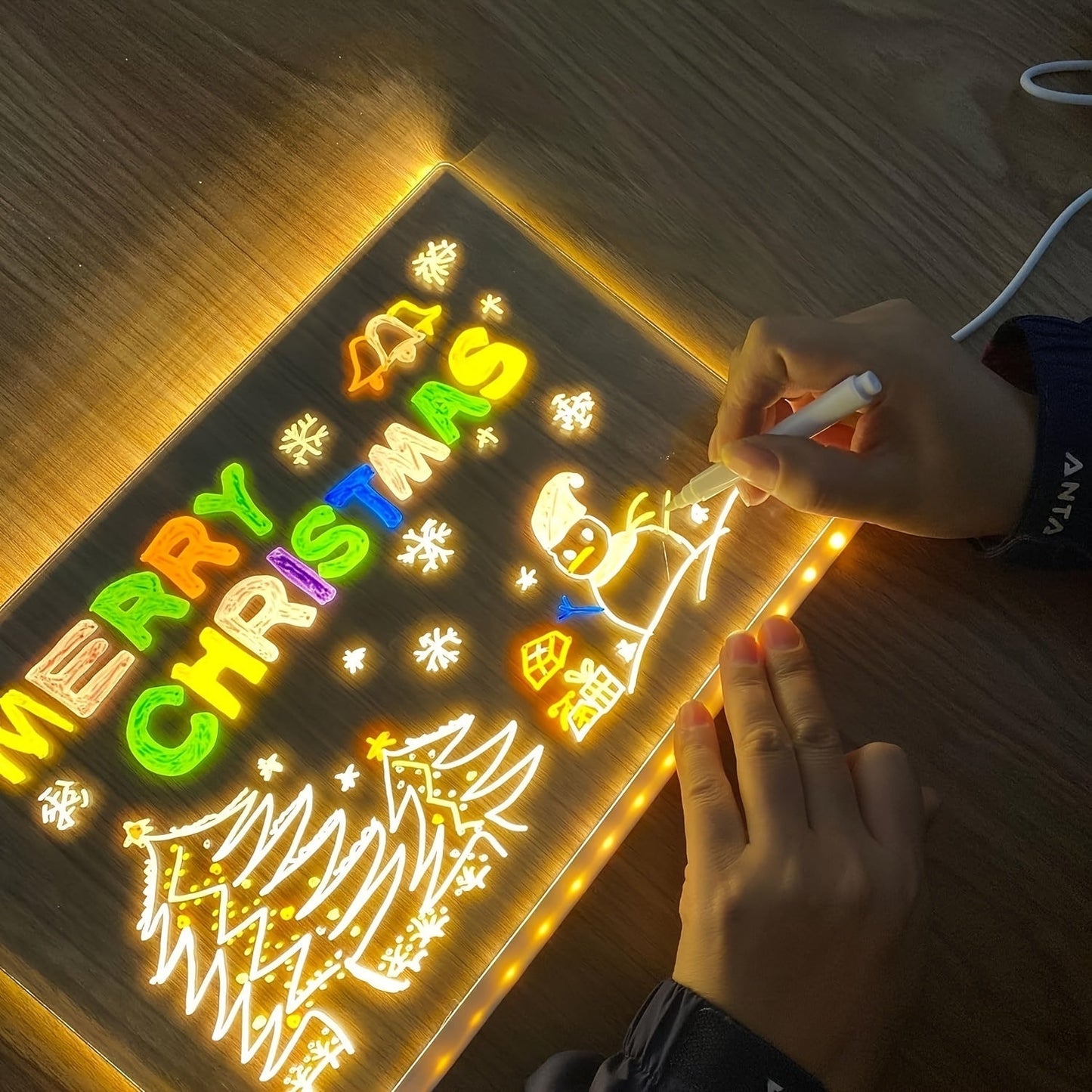 Brehn | USB LED Notizboard mit 12 Farbstiften - Leuchtende Nachrichtenboard für Büro & Zuhause