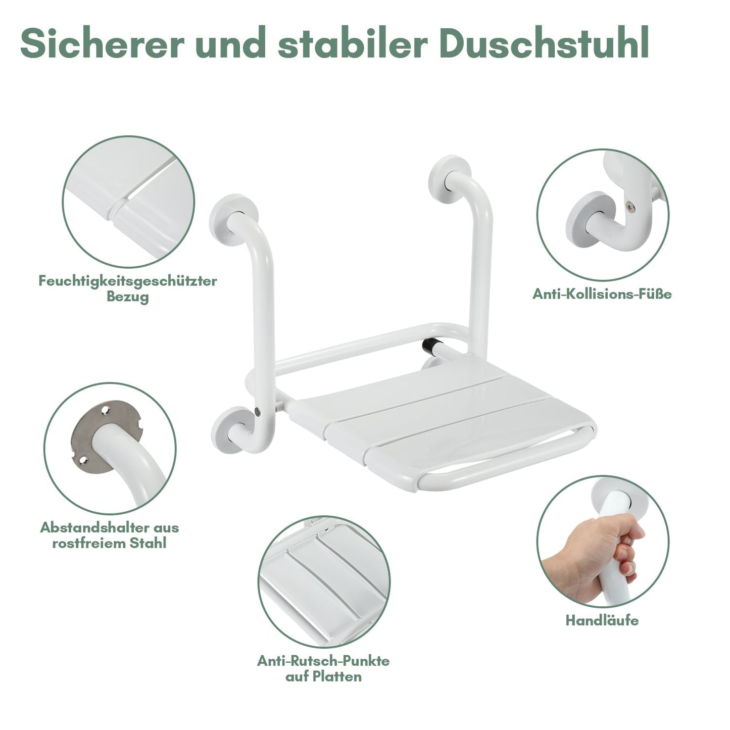 Duschklappsitz Klappbar mit Armlehnen Wandmontage | Brehn