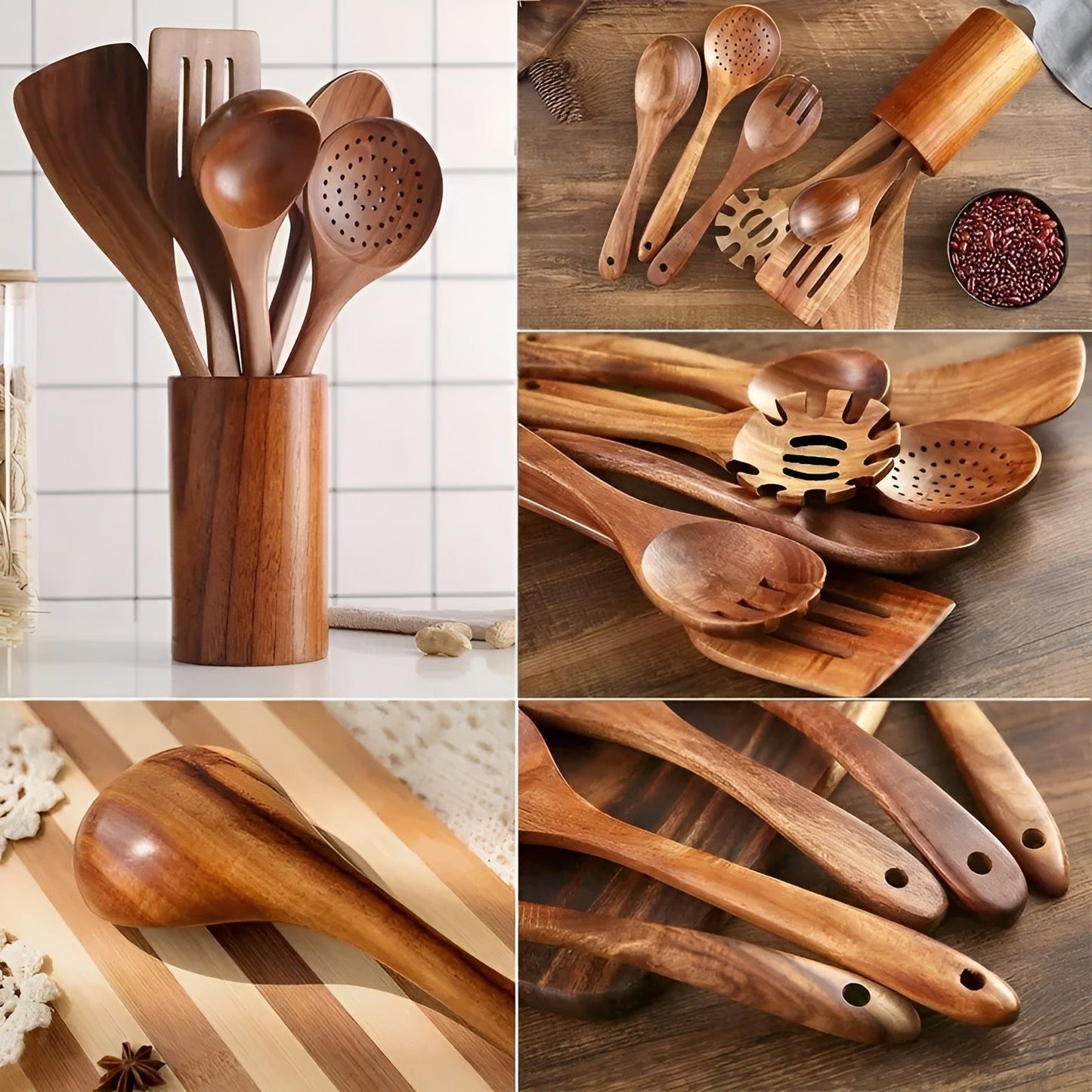 7-teiliges Holz-Küchenutensilien-Set für Töpfe und tägliches Kochen | Brehn