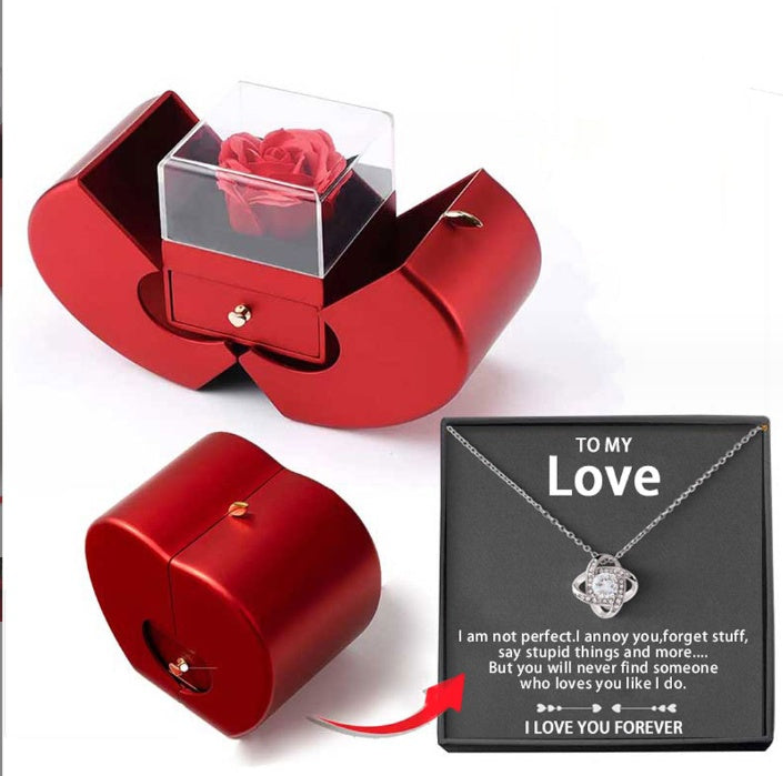 Rote Apfel Schmuckbox mit ewiger Rose und Halskette | Brehn