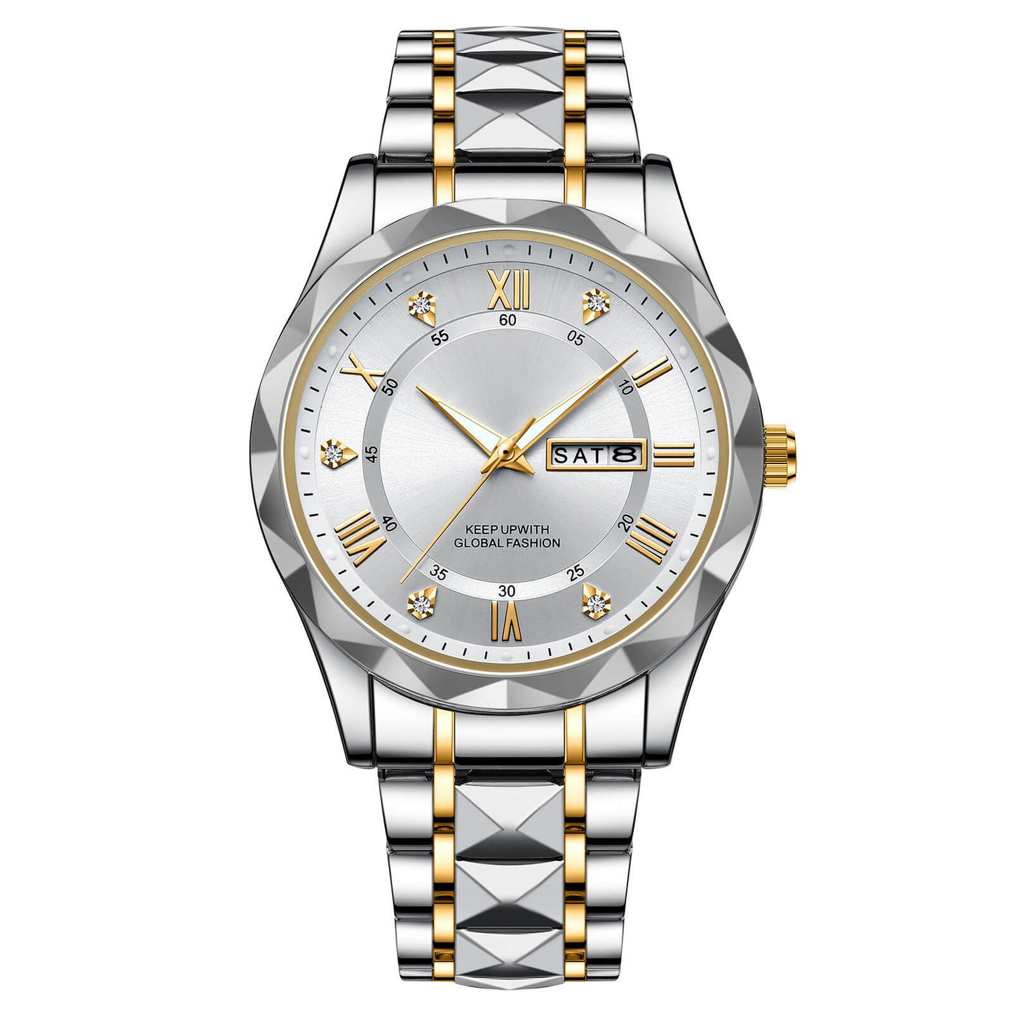 Wasserdichte, leuchtende Herrenuhr aus zweifarbigem Edelstahl mit Quarzwerk