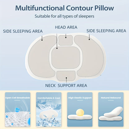 1pc Ovales Macaron Kissen Zervikal Memory Foam Kissen, Kühles Bettkissen Zum Schlafen - Nackenkissen Zur Schmerztherapie Schlafen, Kontur Unterstützung Ergonomisches Kissen Für Seiten-, Rücken-, Bauchschläfer Mit Hoch- Und Niedrigpartition | Brehn