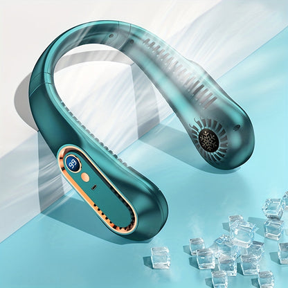 Bleib cool und bequem mit diesem USB-wiederaufladbaren Nackenventilator mit 5 Geschwindigkeitsstufen - Digitalanzeige und bladeloos! | Brehn