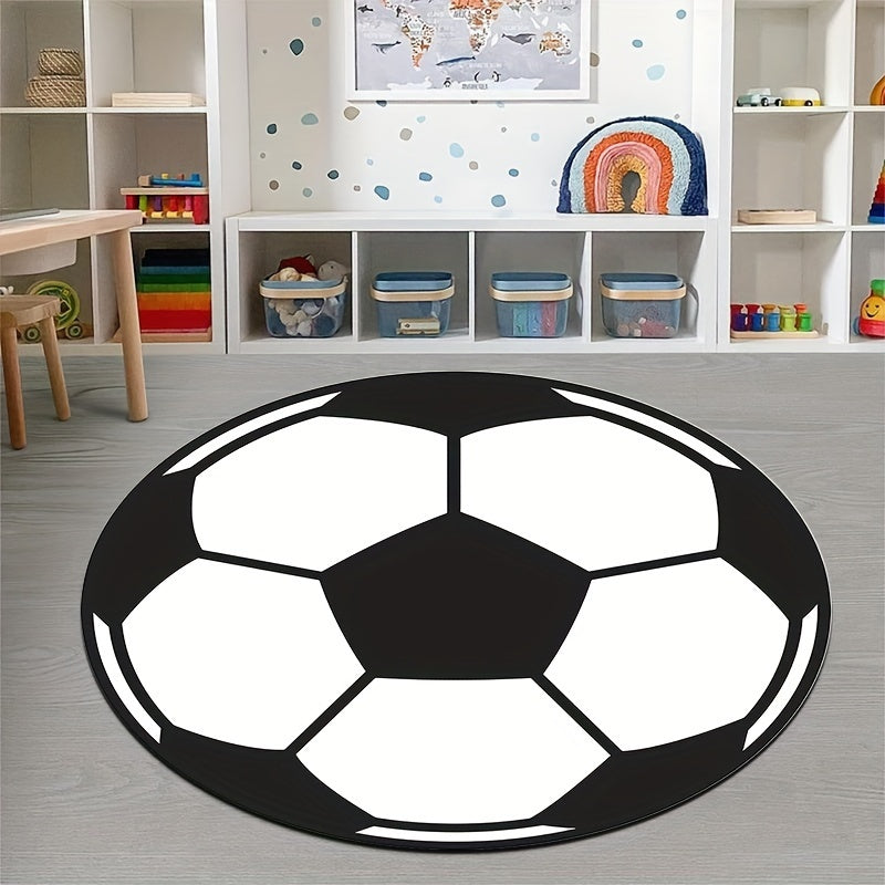 Runder Fußball-Teppich mit rutschfester Unterseite – Sportlicher Teppich für Kinderzimmer & Wohnzimmer | Brehn