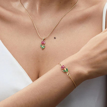 Brehn | Feminine Floral Tulpe Armband und Halskette Set
