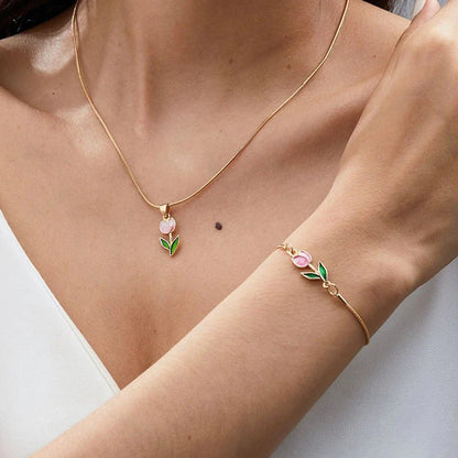 Brehn | Feminine Floral Tulpe Armband und Halskette Set